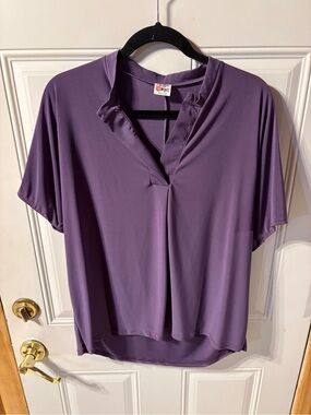 Zig Zag Stripe in Regular  Purple Split V-Neck Top - Unbranded